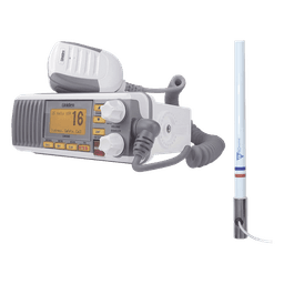 Kit de radio UM385 | mas antena marina de fibra de vidrio TX-5101-SYS fabricada en fibra de vidrio con base roscable de acero inoxidable 