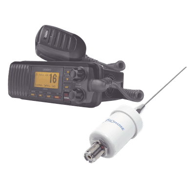Kit de radio UM385BK | mas antena marina de fibra de vidrio TX-1600-SYS