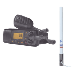 Kit de radio UM385BK | mas antena marina de fibra de vidrio TX-5101SYS/10M fabricada en fibra de vidrio con base roscable de acero inoxidable 
