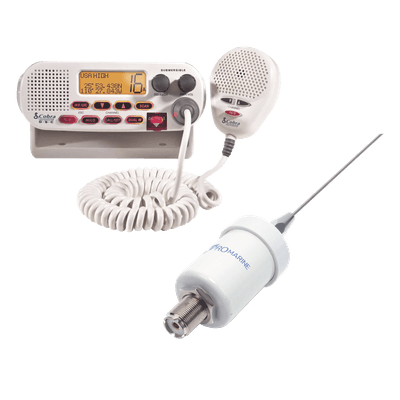 Kit de radio MRF45D | mas antena marina TX-1600-SYS. Incluye cable de 4.5 m con conectores PL-259 instalados y montaje en L