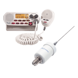 Kit de radio MRF45D | mas antena marina TX-1600-SYS. Incluye cable de 4.5 m con conectores PL-259 instalados y montaje en L
