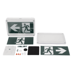 Letrero EXTERIOR de Señalización salida "Hombre Corriendo"/ Alto brillo / Uso en pared, lateral o techo / Batería de Respaldo Incluida con hasta 120 minutos de duración 