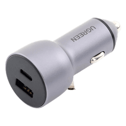 Cargador de Auto 52.5W | Puerto USB-A y USB-C | Carga Rápida | Compatible con Vehículos de 12 y 24 VCD | PD3.0 + QC3.0 | Chip Inteligente | Diseño Compacto Mayor Eficiencia Energética | Caja de Aluminio