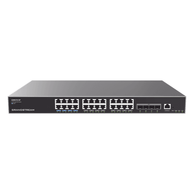 Switch Capa 3 PoE+ Administrable / 24 puertos Gigabit / 4 puertos SFP+ 10G / 360W PoE / 128 Gbps / 95.232 Mpps / 1.18 pies (0.36 m) de profundidad