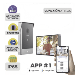 Videoportero IP Conexión a 2 Hilos / Con Monitor Wi-Fi para Interior / Frente de Calle  IP65 Uso En Exterior Debe Tener Protección / Cámara 3 Megapíxel / Llamada a la App / Apertura remota  / Apertura de 1 Puerta y un 1 Porton 