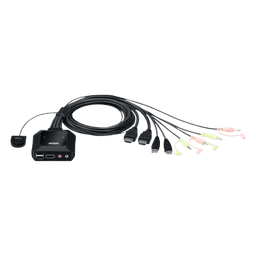 Conmutador KVM con cable HDMI 4K USB de 2 puertos con selector de puerto remoto |  4096x2160 @ 60Hz (4K DCI) | HDCP 2.2 |  Jack 3.5mm (Audio/Micrófono) | Conecta y controla 2 equipos con un solo monitor, teclado y mouse