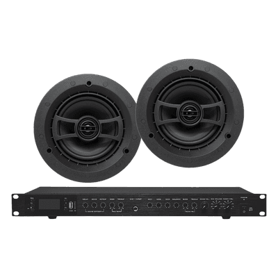 Amplificador de Audio con 2 Bocinas SP6 | 2 x 60W | Baja Impedancia 4 - 8Ω | Reproductor Bluetooth, USB, SD | Efectos Integrados Delay, Echo, Repeat