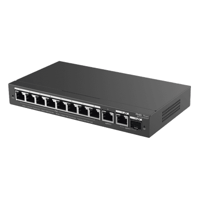 Switch Administrable / 8 Puertos PoE+ / 130 W / 2 Uplinks Gigabit / 20 Gb/s / Sin Ventilador