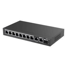 Switch Administrable / 8 Puertos PoE+ / 130 W / 2 Uplinks Gigabit / 20 Gb/s / Sin Ventilador