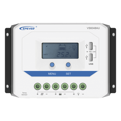 Controlador Solar PWM / 60A / 12/24V/36/48V / Doble USB / Pantalla LCD / Tierra Positivo Común
