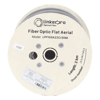 Cable Drop Aéreo / Fibra Óptica G.657A2 / Bifibra Plana / 2 km / 6561.68 pies / LS0H / 600N / -20°C a +60°C