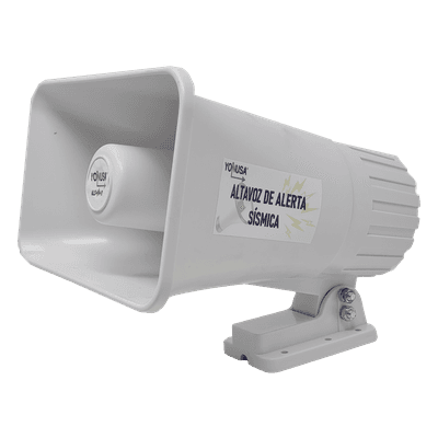Sirena de Alertamiento Sísmico / Emisión Oficial 150 s / Alcance 25 m (82 ft) / Potencia 30 W / Compatible Módulos YASWIFI y YASMOD / Alimentación 12-14 VDC