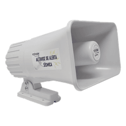 Sirena de Alertamiento Sísmico / Emisión Oficial 150 s / Alcance 25 m (82 ft) / Potencia 30 W / Compatible Módulos YASWIFI y YASMOD / Alimentación 12-14 VDC