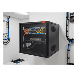 Gabinete AccessPlus de 12 UR Montaje en Pared de 19in, Rieles Numerados y Roscados #10-32, Puerta con Ventana de Seguridad, 600 mm de Ancho, 637 mm de Profundidad, Color Negro