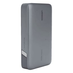 Power Bank de 20000mAh | 3 Salidas 100W Max. | USB-A + 2 USB-C | PD 3.0 | QC3.0 | FCP | SCP | Pantalla Inteligente | Carcasa Ignifuga | Color Gris | Incluye Cable USB de 50cm | Carga tu Laptop de Manera Segura.
