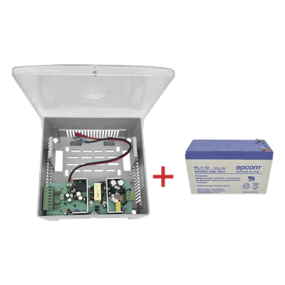 Fuente de Alimentación con Batería de Respaldo / 4 Salidas 1.25 A / Salida Ajustable 11-15 VCC 5 A / Entrada Universal 96-264 VCA / Batería AGM 12 V 7 Ah