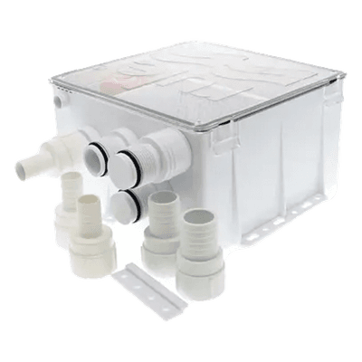 Sistema de Desagüe para Duchas / Bomba 800 GPH / 24 VDC / Interruptor de Flotación / Válvula Antirretorno / Cubierta Sellada