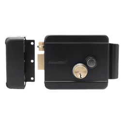 Cerradura Eléctrica con Botón de Salida / Doble Cerrojo / 12 VDC 2.5 A / Activación por Pulso 2 s / Exterior Izquierda / Cuerpo 129 x 103 x 38 mm
