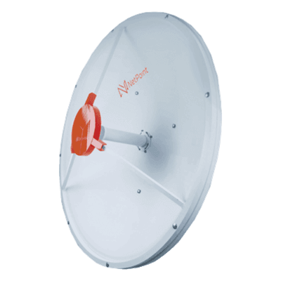 Antena de parabola profunda, blindada, con supresión al ruido de 3 ft, 4.5-5.5 GHz, Ganancia 34 dBi con SLANT de 45 ° y 90 °, ideal para hasta 60 km, Conectores N-hembra, montaje.