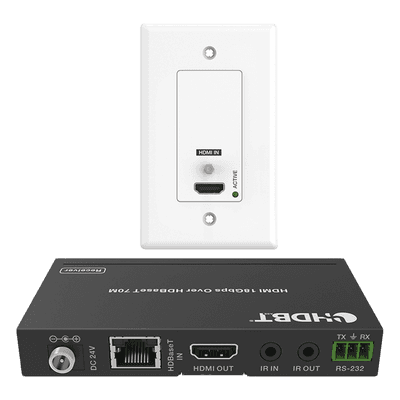 Extensor HDBaseT de Placa de Pared / 4K2K@60Hz / 40 m (131.2 ft) / 1080p a 70 m (229.7 ft) / PoC / IR Bidireccional / RS-232 / HDMI 2.0b 18 Gbps