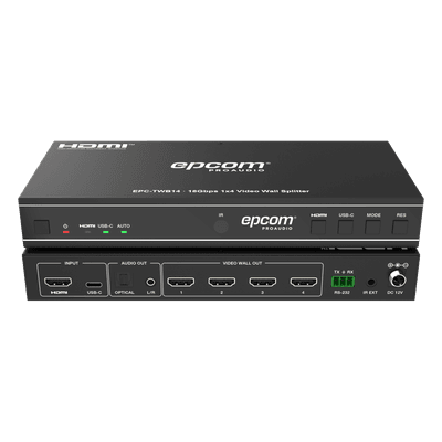 Videowall 4K 1x4 | HDMI & USB-C | 8 Modos de Visualización | Audio Óptico/Analógico | Control RS-232/IR | Plug & Play
