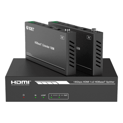 Splitter y Extensor HDMI / 1x2 / HDBaseT / 4K@60Hz 4:4:4 / 120 m (393.7 ft) / 1080p@150 m (492.1 ft) / PoC / Audio 7.1 Canales
