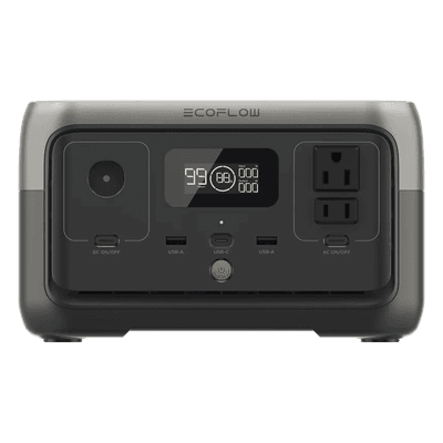 EcoFlow River 2 | Estación de Energía Portátil 256Wh Litio LFP / 2 AC 300 W (Max. 600W) / 1 USB-C 60W / 2 USB -A 12W / Cargador de Coche 8A a 12 o 24V / Conectividad WiFi y Bluetooth (App) / Carga Solar 110W Max.