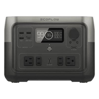 EcoFlow River 2 Max | Estación de Energía Portátil 512Wh Litio LFP / 4 AC 500 W (Max. 1000W) / 1 USB-C 100W / 3 USB -A 12W / Cargador de Coche 8A a 12 o 24V / Conectividad WiFi y Bluetooth (App) / Carga Solar 220W Max.