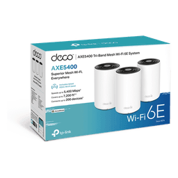 Kit 3 Routers Inalámbricos MESH Interior para Hogar / Doble Banda Wi-Fi 6E AX5400 Mbps / 3 Puerto Gigabit WAN/LAN / 4 Antenas Internas / Administración Mediante la App Deco (iOS, Android) / Protección HomeShield