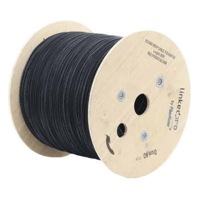 Carrete de 2 km de Fibra Óptica Aérea Tipo Drop Redonda (Figura 0) G.657A2, Monomodo, 1 Hilo, Forro de 3 mm