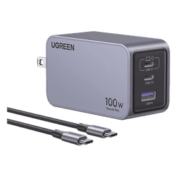 Cargador de Escritorio / 100 W / 3 Puertos / 2 USB-C + 1 USB-A / GaNInfinity / PD3.1 / QC4.0 / Caja de Aluminio