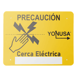Letrero de PRECAUCION para cercas electrificadas (21.8 x 17 cm) / Estireno Serigrafiado 2 Tintas / Protección UV / 4 Perforaciones
