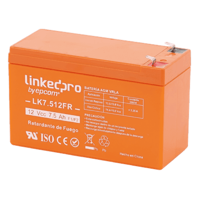 Batería de respaldo 12 V | 7.5 Ah |  AGM | Certificada UL94-V0 Retardante a la Flama  | Especial para Seguridad Electrónica | UPS  | Sistemas de Emergencia  | Vida útil 5 años | Terminales F1  + Adaptador F2 