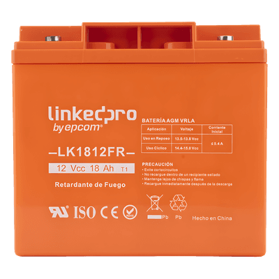 Batería de respaldo 12 V |  18 Ah | AGM | Certificada UL94-V0 Retardante a la Flama  | Especial para Seguridad Electrónica | UPS | Sistemas de Emergencia | Vida útil 5 años | Terminales T1