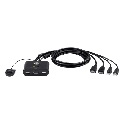 Switch KVM | USB FHD HDMI | de 2 puertos en formato cable | 1920x1080 @ 60Hz (FHD)| HDCP 1.4 | Conecta y controla 2 equipos con un solo monitor, teclado y mouse
