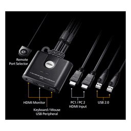 Switch KVM | USB FHD HDMI | de 2 puertos en formato cable | 1920x1080 @ 60Hz (FHD)| HDCP 1.4 | Conecta y controla 2 equipos con un solo monitor, teclado y mouse
