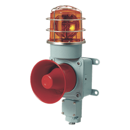Combinación de luz de advertencia giratoria color Ámbar con bocina eléctrica para aplicaciones de la industria a 24 VCD, máx. 120 dB (No Incluye guarda)
