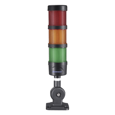 Torre LED Indicadora de estado de 3 niveles color Rojo, Ámbar y Verde, con Buzzer integrado a 85 dB,  a 24 VCD con Montaje incluido de 60 mm de diámetro