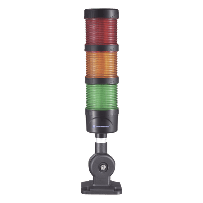 Torre LED Indicadora de estado de 3 niveles color Rojo, Ámbar y Verde, con Buzzer integrado a 85 dB,  a 110-240 VCA con Montaje incluido de 60 mm de diámetro