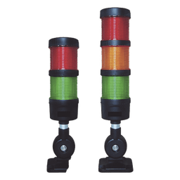 Torre LED Indicadora de estado de 3 niveles color Rojo, Ámbar y Verde, con Buzzer integrado a 85 dB,  a 110-240 VCA con Montaje incluido de 60 mm de diámetro