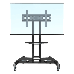 Soporte de Pantalla con Ruedas AVA1500601PNB / Compatible con Monitores de 32" a 75" / VESA 200x200 a 600x400 mm / Carga 45.5 kg (100 lbs) / Altura Ajustable 1120-1520 mm / Base para Accesorios / 4 Ruedas 360°