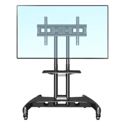 Soporte Móvil para Pantalla / 32" a 75" / Carga 45.5 kg (100 lbs) / VESA 200x200 a 600x400 mm / Altura Ajustable 1120-1520 mm (3.67 a 4.99 ft) / Base para Accesorios / 4 Ruedas 360°