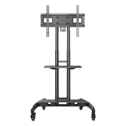 Soporte Móvil para Pantalla / 32" a 75" / Carga 45.5 kg (100 lbs) / VESA 200x200 a 600x400 mm / Altura Ajustable 1120-1520 mm (3.67 a 4.99 ft) / Base para Accesorios / 4 Ruedas 360°