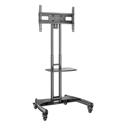 Soporte Móvil para Pantalla / 32" a 75" / Carga 45.5 kg (100 lbs) / VESA 200x200 a 600x400 mm / Altura Ajustable 1120-1520 mm (3.67 a 4.99 ft) / Base para Accesorios / 4 Ruedas 360°
