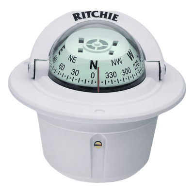 Brújula de Navegación Marítima Ritchie F-50W / Montaje Flush / Dial 2 3/4" (70 mm) / Iluminación Nocturna Verde / DirectiveForce Magnets / Construcción Compuesta Alta Temperatura / 100% Reparable