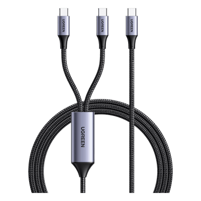 Cable USB-C a Y (USB-C & USB-C) | 1.5 Metros | Carga Rápida de hasta 100W | PD3.0 | QC4.0/3.0/2.0 | FPC | AFC | Protección Integrada| Caja de Aluminio | Nylon Trenzado | Amplia Compatibilidad | Color Negro.
