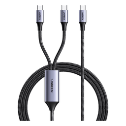 Cable USB-C a Y (USB-C & USB-C) | 1.5 Metros | Carga Rápida de hasta 100W | PD3.0 | QC4.0/3.0/2.0 | FPC | AFC | Protección Integrada| Caja de Aluminio | Nylon Trenzado | Amplia Compatibilidad | Color Negro.