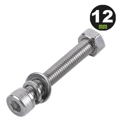 1 Tornillo Allen Milimétrico de Acero Inoxidable  M8-1.25 x 12/ Con 1 Tuerca, 1 Arandela de Presión y 1 Plana / Para Montajes de Módulos Foto Voltaicos .