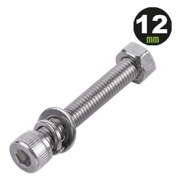 1 Tornillo Allen Milimétrico de Acero Inoxidable  M8-1.25 x 12/ Con 1 Tuerca, 1 Arandela de Presión y 1 Plana / Para Montajes de Módulos Foto Voltaicos .