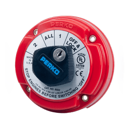 Switch Selector de Batería Marina PERKO 8502 con Llave / 250A Continuos 360A Intermitentes / 6-32 VCC / Selector 1-2-Both-Off / Bloqueo con Llave / Encendido Protegido